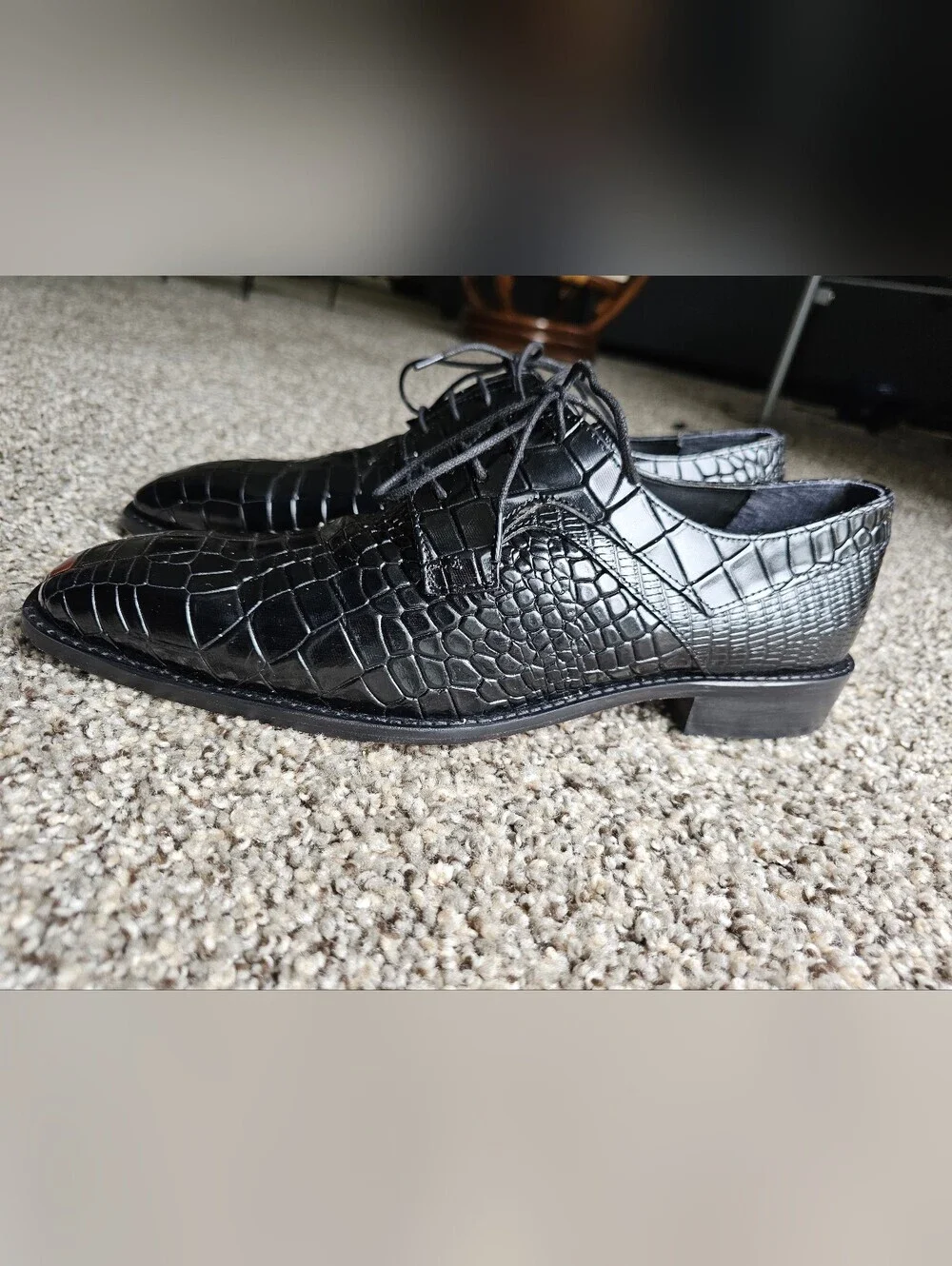 Stacy Adams Men's Black Croc-Embossed Lace-Up Dress Shoes